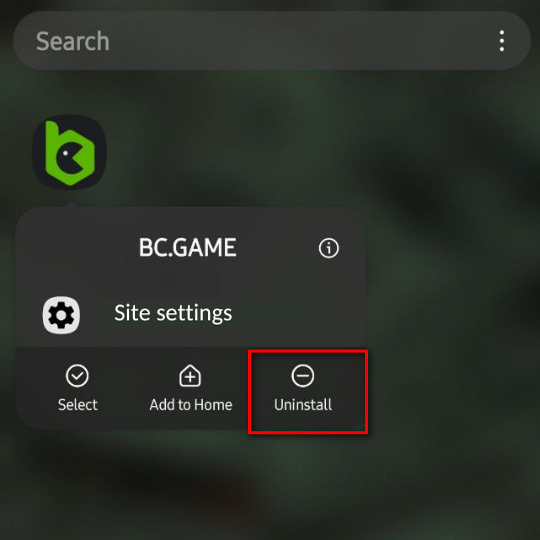 How to uninstall the BC.Game app - Step 3